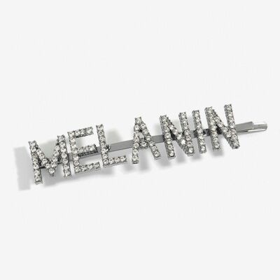 Word/Slogan Hair Clip Diamante Rhinestone Paved Accessories Bobby Pin - MELANIN - Grey Silver