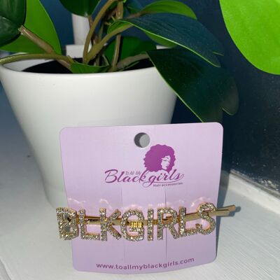 Word/Slogan Hair Clip Diamante Rhinestone Paved Accessories Bobby Pin - BLKGIRLS - Gold Silver