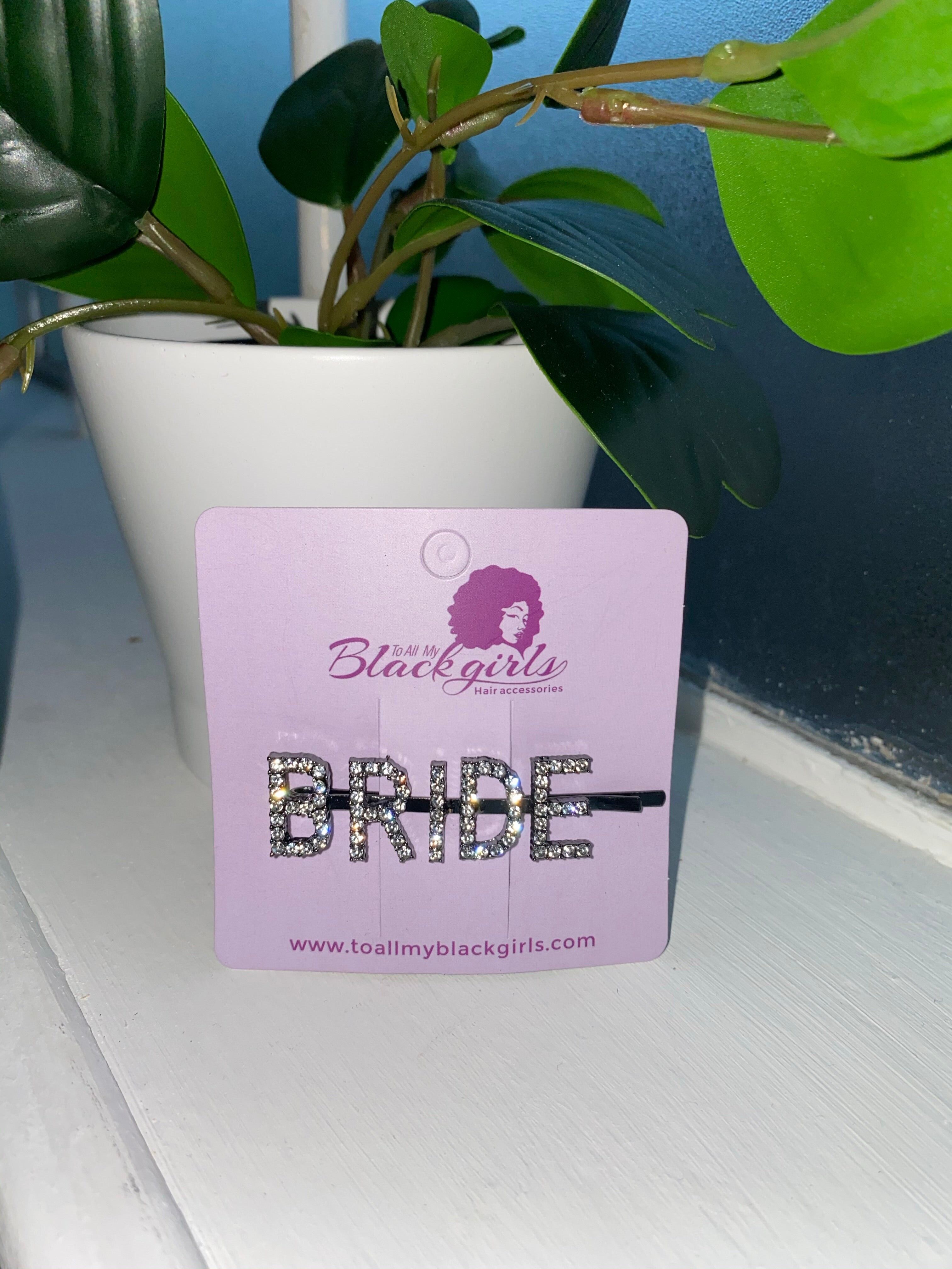 Wort/Slogan Haarspange Diamante Strass Paved Accessoires Bobby Pin – BRAUT – Grau Silber