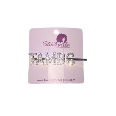 Wort/Slogan Haarspange Diamante Strass Paved Accessoires Bobby Pin – TAMBG (To All My Black Girls) – Silber Silber