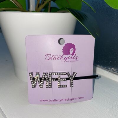 Pince à cheveux Mot/Slogan Diamante Strass Pavée Accessoires Bobby Pin - WIFEY - Gris Argent