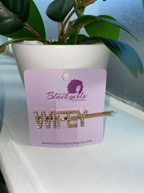 Word/Slogan Hair Clip Diamante Rhinestone Paved Accessories Bobby Pin - WIFEY - Gold Silver