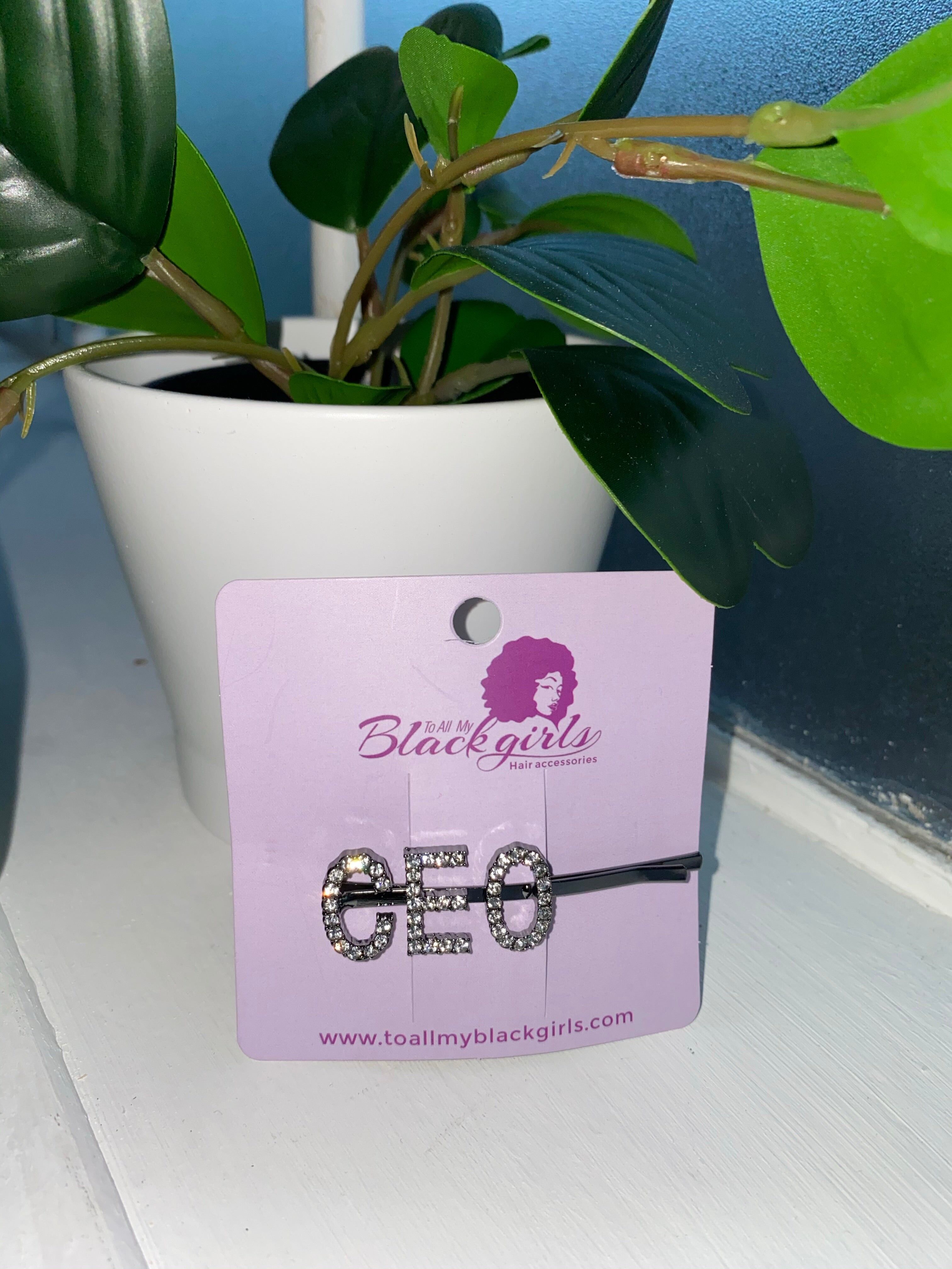 Wort/Slogan Haarspange Diamante Strass Paved Accessoires Bobby Pin – CEO – Grau Silber