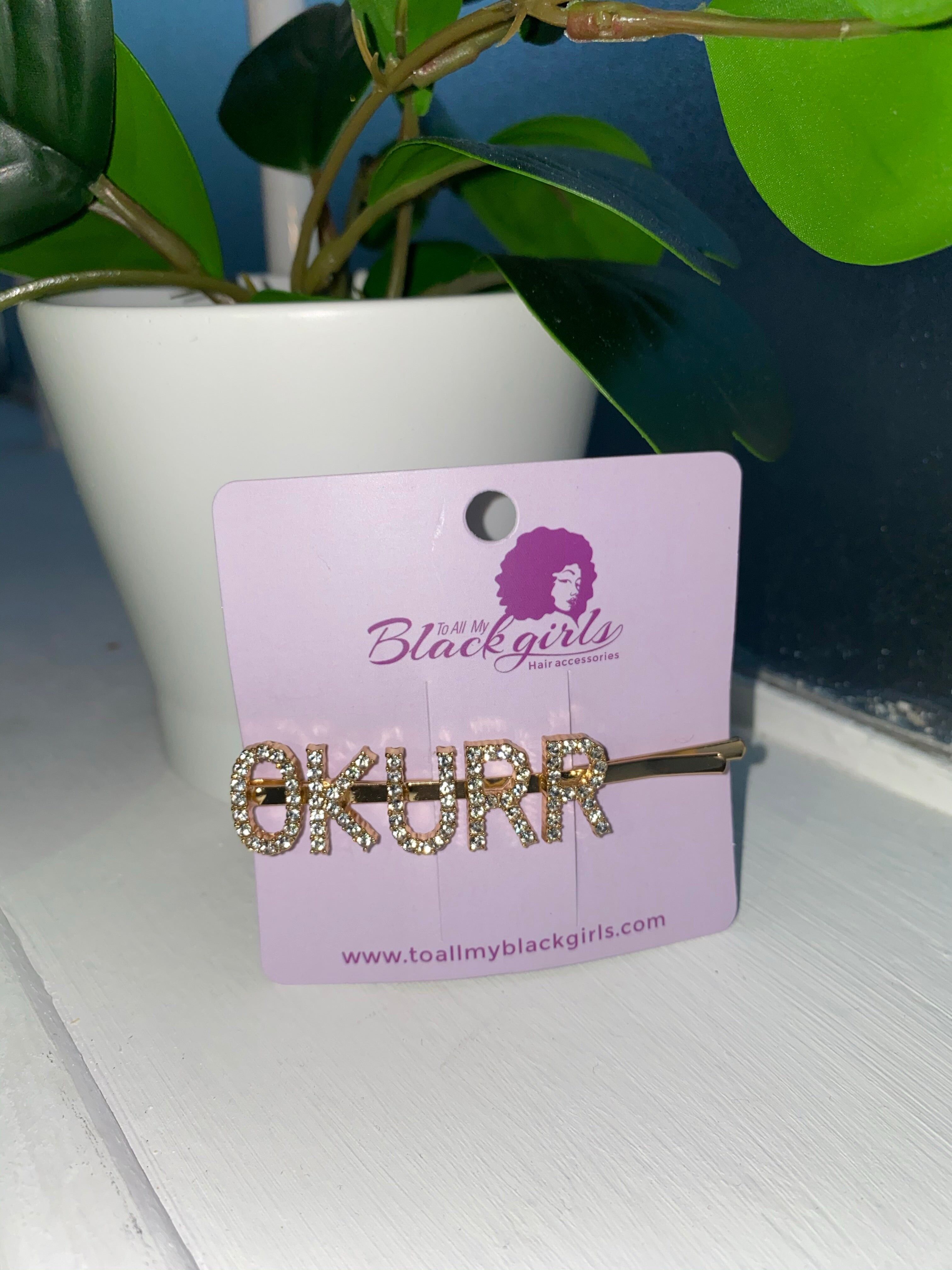 Wort/Slogan Haarspange Diamante Strass Paved Accessoires Bobby Pin - OKURR - Gold Silber