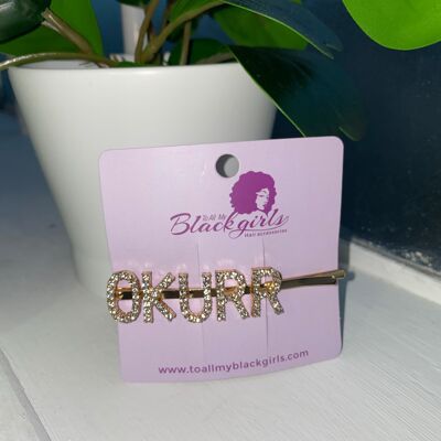 Wort/Slogan Haarspange Diamante Strass Paved Accessoires Bobby Pin - OKURR - Gold Silber