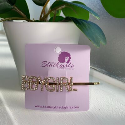 Word/Slogan Hair Clip Diamante Rhinestone Paved Accessories Bobby Pin - BBYGIRL - Gold Silver
