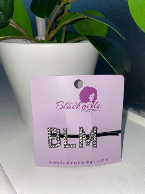 Word/Slogan Hair Clip Diamante Rhinestone Paved Accessories Bobby Pin - BLM - Grey Silver