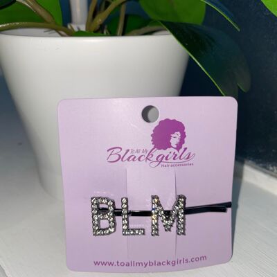 Word/Slogan Hair Clip Diamante Rhinestone Paved Accessories Bobby Pin - BLM - Grey Silver