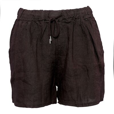 17691, Shorts, Linen Dark Brown