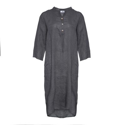 18970, Long Shirt Dress, Linen Dark Grey