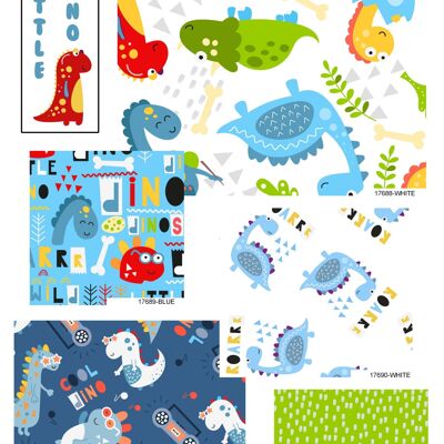 Dinosaur Fat Quarter Bundle, 5pc 100% Cotton