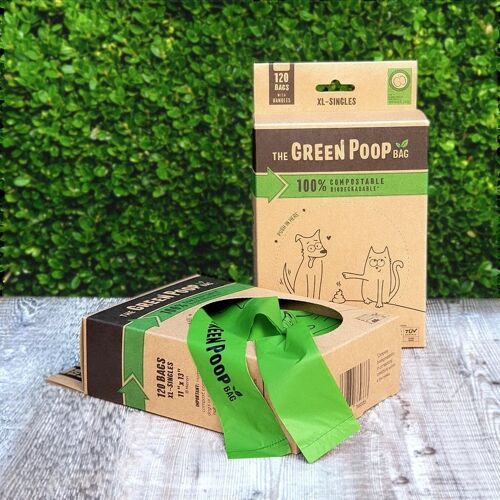 NEW Green Poop Bags - X-Large 'Singles' Box (120 Singles)