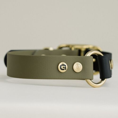 GULA Dog Collar - Olive Green & Black (20mm width)