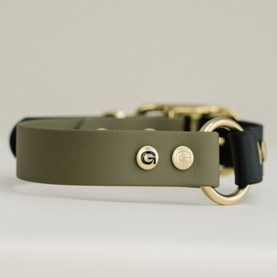 Collier pour chien GULA - Vert olive et noir (largeur 25 mm)