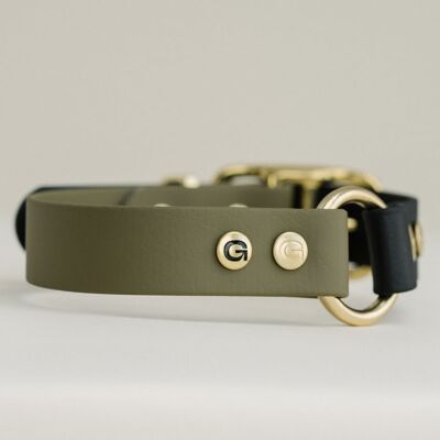 Collar para perros GULA - verde oliva y negro (25 mm de ancho)