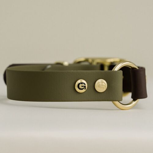 GULA Dog Collar - Olive Green & Brown (20mm width)