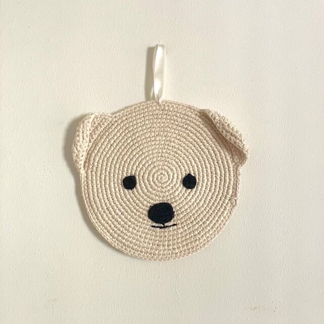 sustainable Ice Bear gift pendant - off-white - organic cotton - hand crocheted in Nepal