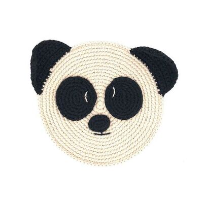 panda plat durable avec son crépitant - hochet - coton biologique - blanc cassé - tissu impeccable - crocheté à la main au Népal - ours panda au crochet câlin avec son