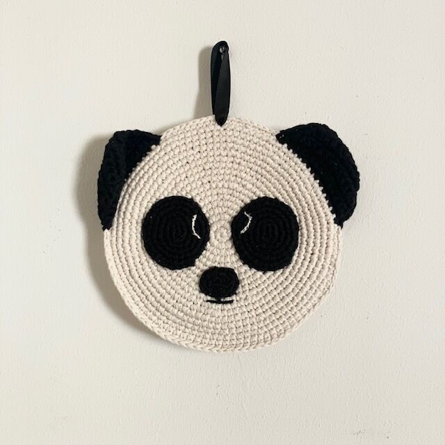 sustainable Panda Bear gift pendant - black/off-white - organic cotton - hand crocheted in Nepal