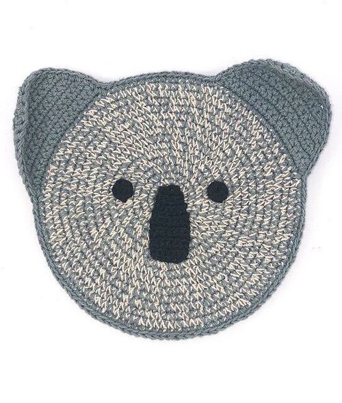 sustainable koala flat with crackling sound - rattle - organic cotton - gray - crisp cloth - hand crocheted in Nepal - crochet koala cuddle with sound