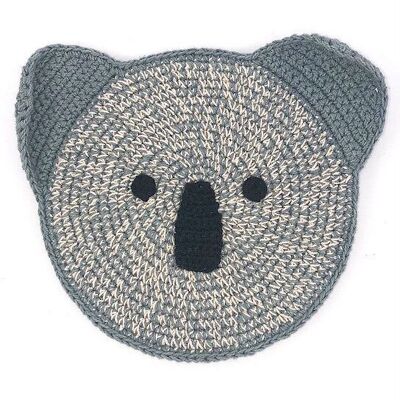 plano de koala sostenible con sonido crepitante - sonajero - algodón orgánico - gris - tela crujiente - hecho a mano en Nepal - crochet koala abrazo con sonido