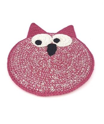 appartement hibou durable avec son crépitant - hochet - coton biologique - fuchsia - tissu croustillant - crocheté à la main au Népal - câlin hibou au crochet avec son 3