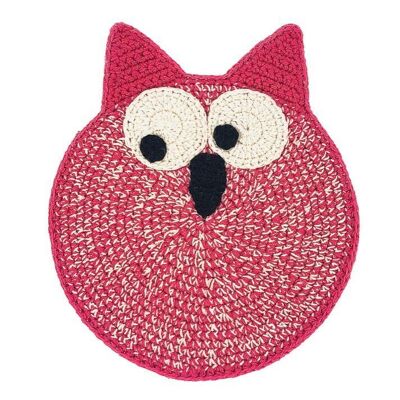 appartement hibou durable avec son crépitant - hochet - coton biologique - fuchsia - tissu croustillant - crocheté à la main au Népal - câlin hibou au crochet avec son