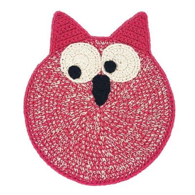 sustainable owl flat with crackling sound - rattle - organic cotton - fuchsia - crisp cloth - hand crocheted in Nepal - crochet owl cuddle with sound