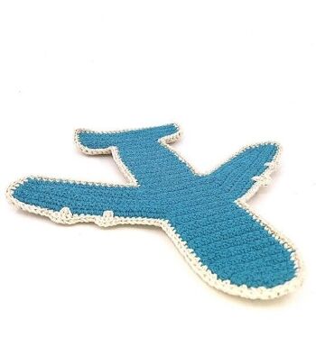 avion plat durable avec crépitement - hochet - coton biologique - bleu - tissu impeccable - crocheté à la main au Népal - câlin d'avion au crochet avec son 3