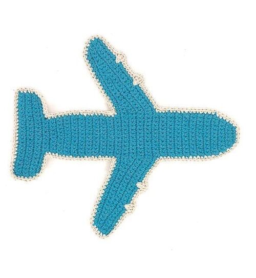 sustainable plane flat with crackling sound - rattle - organic cotton - blue - crisp cloth - hand crocheted in Nepal - crochet airplane cuddle with sound