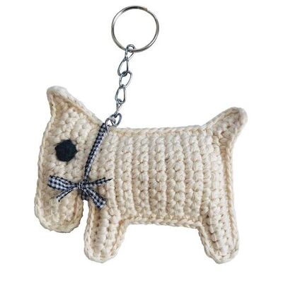 porte-clés durable chien Bobby - en coton biologique - blanc cassé - crocheté à la main au Népal - porte-clés pour chien au crochet