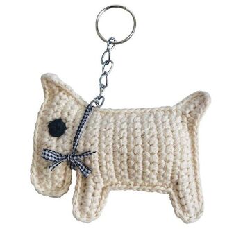 porte-clés durable chien Bobby - en coton biologique - blanc cassé - crocheté à la main au Népal - porte-clés pour chien au crochet 1