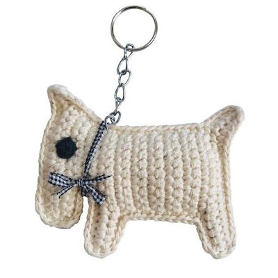 sustainable keychain dog Bobby - made of organic cotton - off-white - hand crocheted in Nepal - crochet dog keychain
