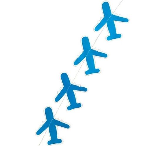 sustainable garland with airplanes made of environmentally friendly paper - royal blue - handmade in Nepal - airplane garland
