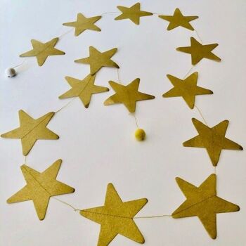 guirlande durable avec étoiles dorées en papier écologique - or - fait main au Népal - guirlande d'étoiles dorées 3