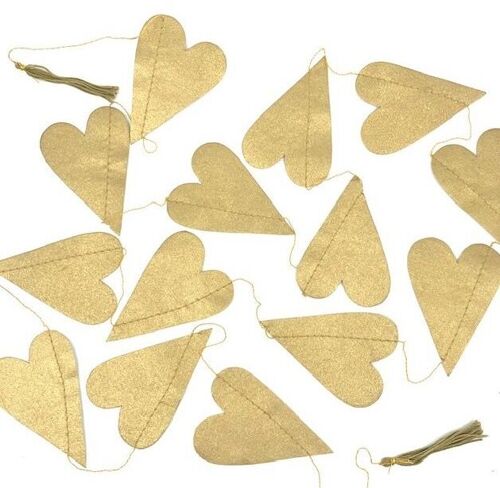 sustainable garland with golden hearts made of environmentally friendly paper - gold - handmade in Nepal - heart garland gold