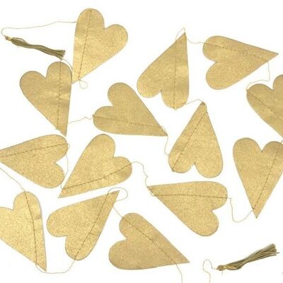 guirnalda sostenible con corazones dorados hecha de papel ecológico - oro - hecho a mano en Nepal - guirnalda de corazones oro
