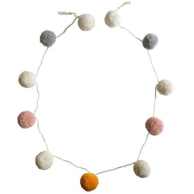 sustainable garland with 100% wool pom poms - off-white + colors - handmade in Nepal - pom pom garland