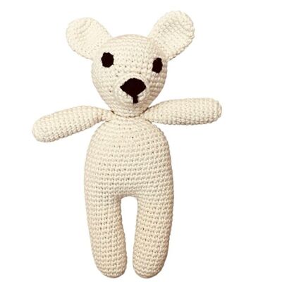 chien durable Bella en coton biologique - peluche - blanc cassé - crocheté à la main au Népal - chien jouet au crochet