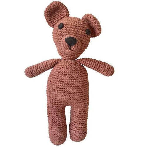sustainable dog Bella made of organic cotton - cuddly toy - brown - hand crocheted in Nepal - crochet toy dog terra
