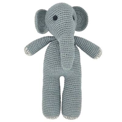 éléphant durable Max en coton biologique - peluche - gris - fait main au Népal - éléphant jouet au crochet