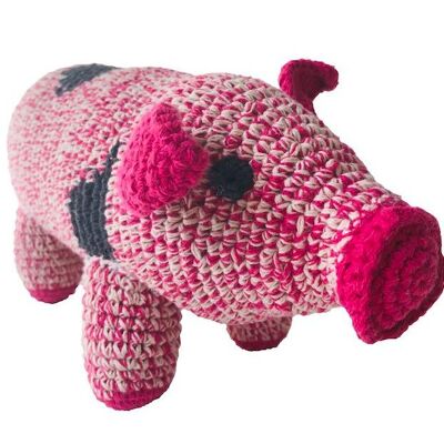 sustainable Miss Piggy made of organic cotton - cuddly toy pig - fuchsia pink - hand crocheted in Nepal - crochet toy pig