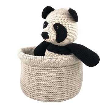 ours panda durable en coton biologique - peluche - noir et blanc cassé - crocheté à la main au Népal - ours panda jouet au crochet 4