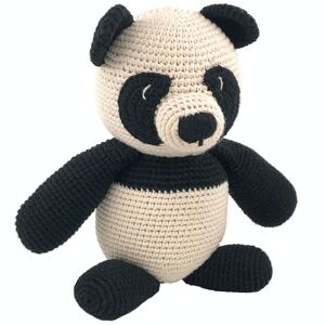 ours panda durable en coton biologique - peluche - noir et blanc cassé - crocheté à la main au Népal - ours panda jouet au crochet