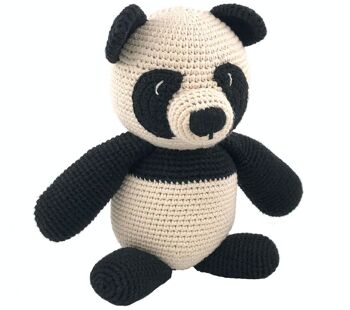 ours panda durable en coton biologique - peluche - noir et blanc cassé - crocheté à la main au Népal - ours panda jouet au crochet 1