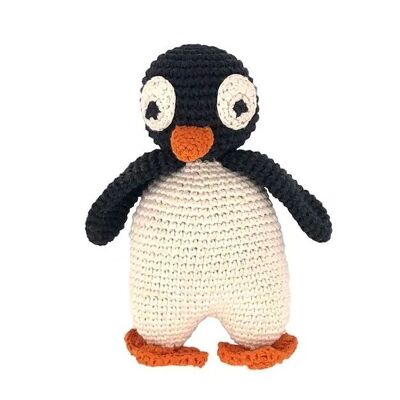 pingouin durable Olivia en coton biologique - peluche - blanc cassé avec noir - crochet à la main au Népal - pingouin jouet au crochet