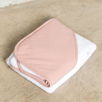 Small Hooded Towel Pink Gauze