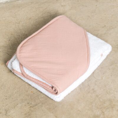 Small Hooded Towel Pink Gauze