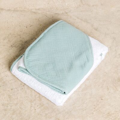 Small Hooded Towel Green Gauze