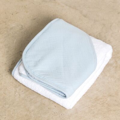 Small Hooded Towel Blue Gauze